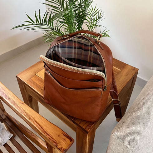 Leather Backpack Floto Italian Corsica Laptop Knapsack Shoulder Bag in Tobacco Brown 21